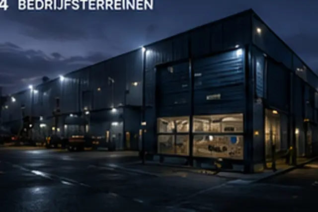 Loods op een bedrijventerrein bij nacht
